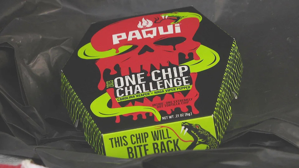 A box of the One Chip Challenge from Paqui. / Credit: CBS Boston