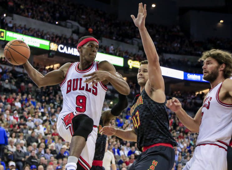 Rajon Rondo is arguably the best three-point shooter in the Bulls' backcourt. (Associated Press)