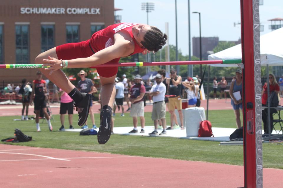 Bucyrus' Randy Banks clears 6-0 at the state meet, he finished 15th overall.