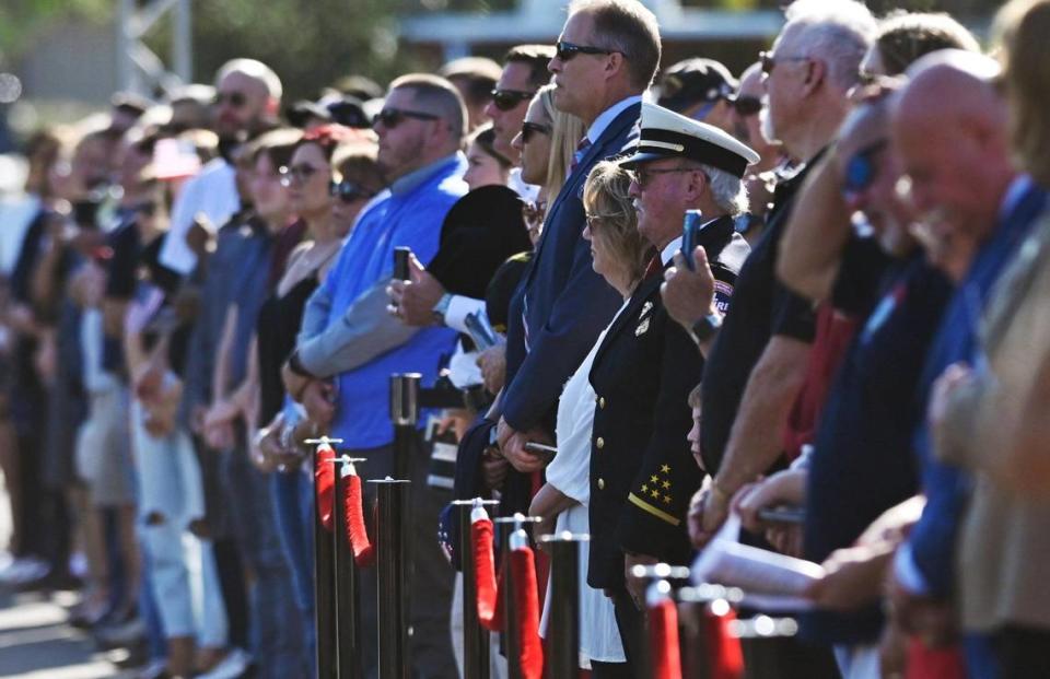 Thousands gathered for the annual Memorial Ceremony at the California 9/11 Memorial Monday morning, Sept. 11, 2023 in Clovis.