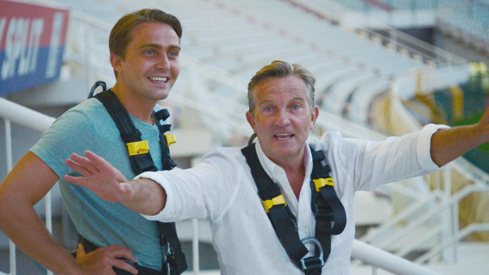 From Hungry Bear Productions

BRADLEY AND BARNEY WALSH: BREAKING DAD
Ep1 Croatia
Monday 17th January 2022 on ITV

Pictured:  Barney Walsh and his Dad Bradley prepare to swinging off the roof of SplitÕs iconic Poljud football stadium 

The boys are back! Bradley and Barney Walsh are 
making a 3,000-mile journey through Europe, starting off in the sunny south of Croatia and ending up in the ice-cold artic circle in Scandinavia.  

ThereÕs no easing his dad in on this trip for BarneyÉ first up, theyÕll be swinging off the roof of SplitÕs iconic football stadium, before diving headfirst into the crystal-clear waters of the Adriatic Sea. The action continues when the pair go head-to-head on aqua bikes alongside a former World Champ. Then, before leaving the country, the Walshes make a pit stop in the capital to meet a young inventor who stuns them with his electric creation! 

(C) Hungry Bear Productions

For further information please contact Peter Gray
Mob 07831460662 /  peter.gray@itv.com

This photograph is (C) Hungry Bear Productions and can only be reproduced for editorial purposes directly in connection with the programme BRADLEY AND BARNEY WALSH: BREAKING DAD or ITV. Once made available by the ITV Picture Desk, this photograph can be reproduced once only up until the Transmission date and no reproduction fee will be charged. Any subsequent usage may incur a fee. This photograph must not be syndicated to any other publication or website, or permanently archived, without the express written permission of ITV Picture Desk. Full Terms and conditions are available on the website www.itvpictures.com  



