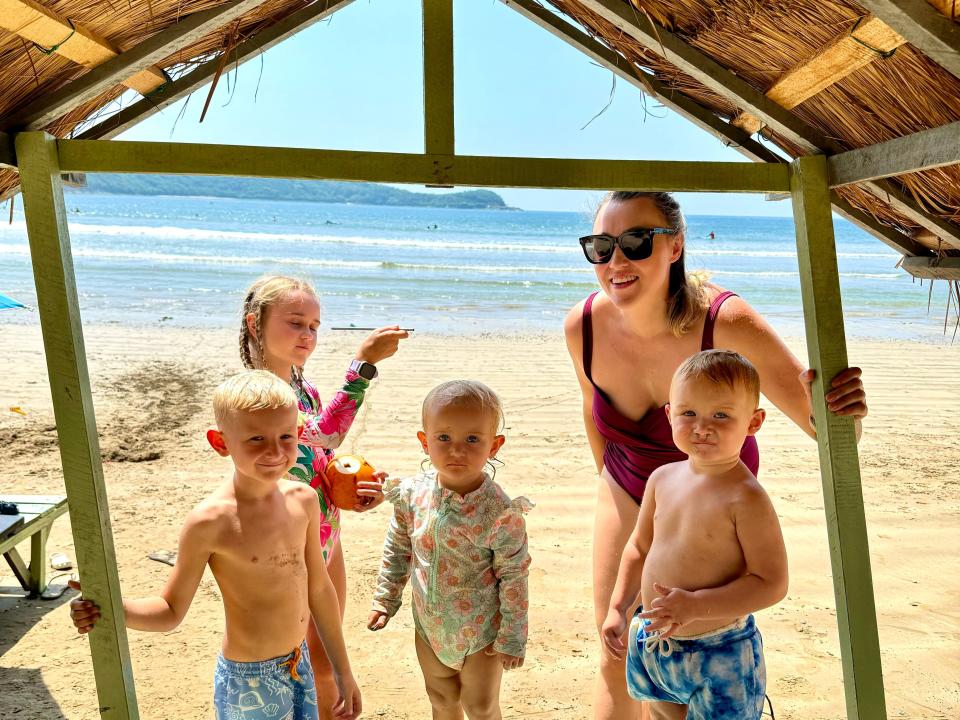 Edwards and her children at the beach.