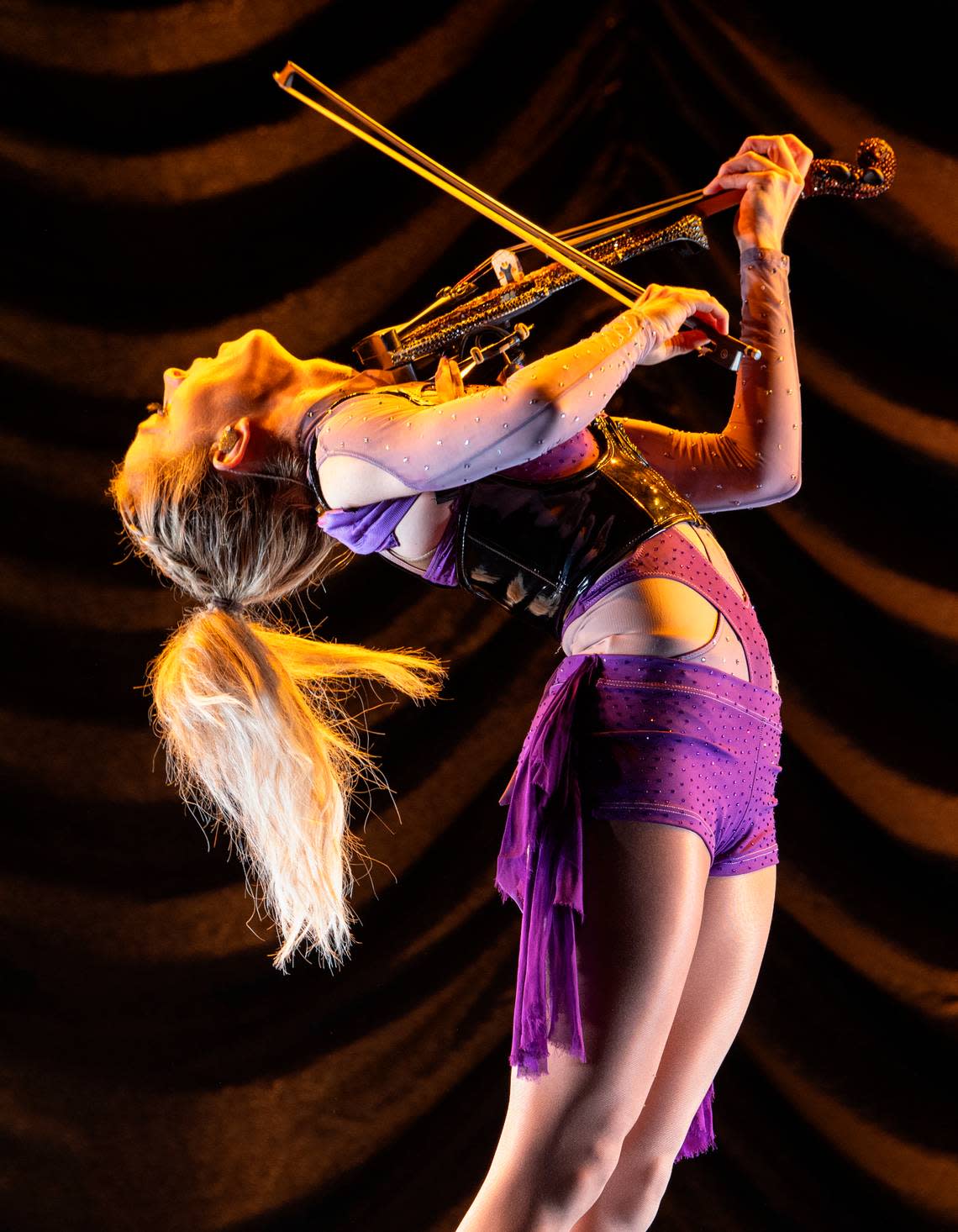 Lindsey Stirling brings her high energy tour to Raleigh, N.C.’s Red Hat Amphitheater for a concert with opener “Walk Off the Earth”, Tuesday night, Aug. 9, 2023.