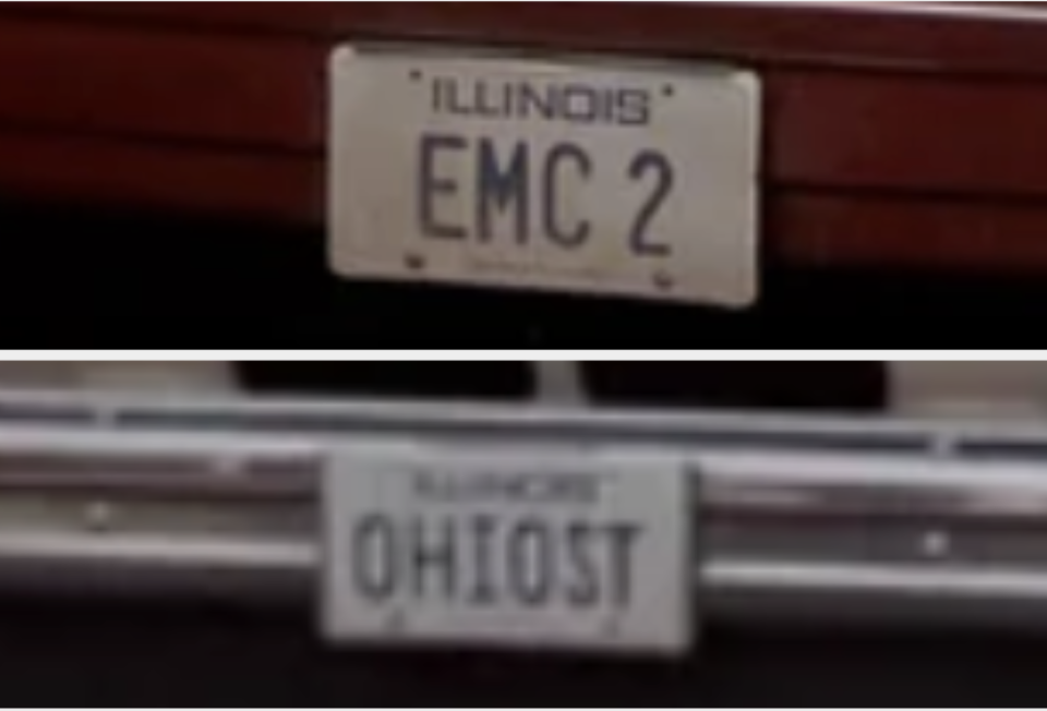 A close-up of the license plates