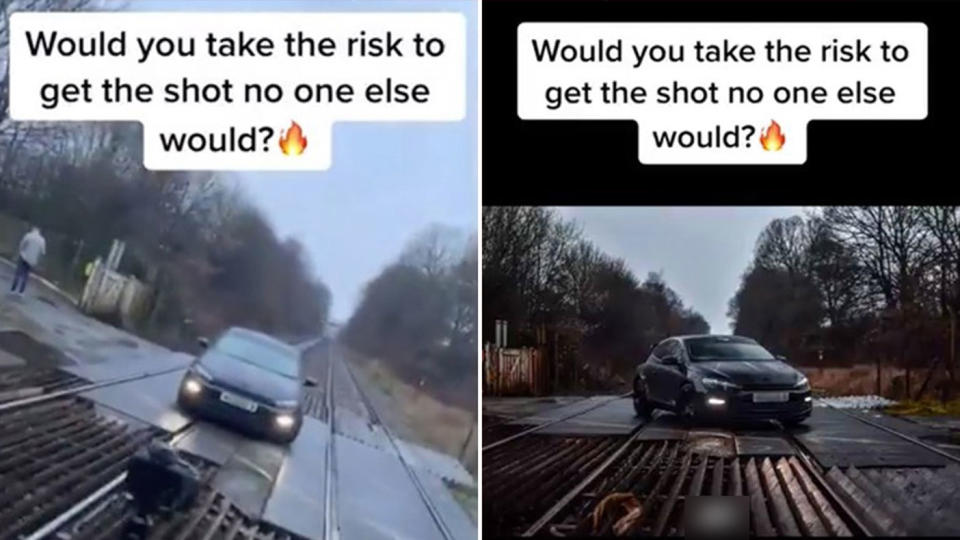 Authorities have launched an investigation, after a TikTok video of a car being photographed on railway tracks was brought to their attention. Source: Twitter/GLRailways