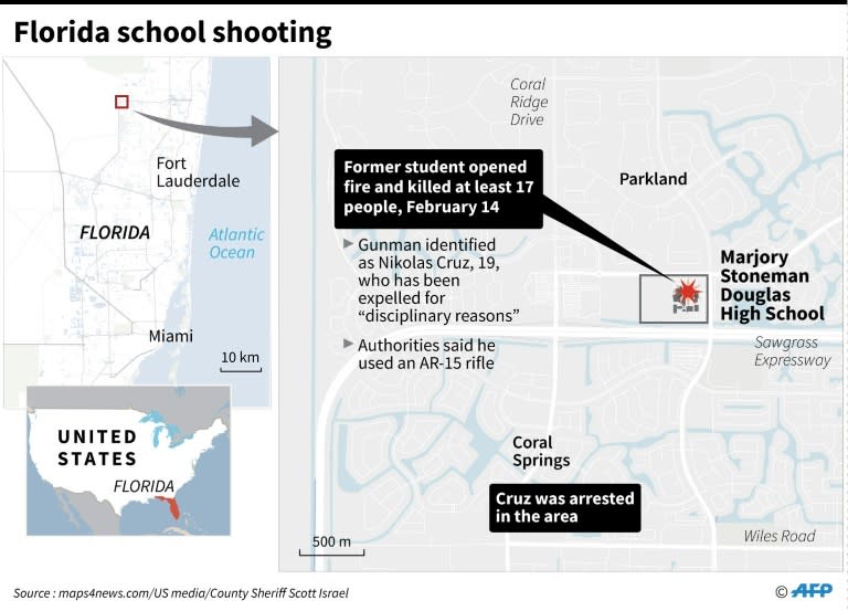 Close-up map of Florida locating a deadly school shooting