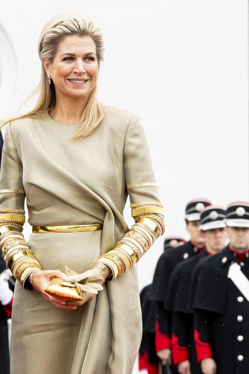 DUBLIN, IRELAND - JUNE 12: Queen Maxima of The Netherlands is welcomed by President Michael Higgins of Ireland and his wife Sabrina Higgins with an official welcome ceremony at the Presidential Palace on June 12, 2019 in Dublin,Ireland. (Photo by Patrick van Katwijk/Getty Images)