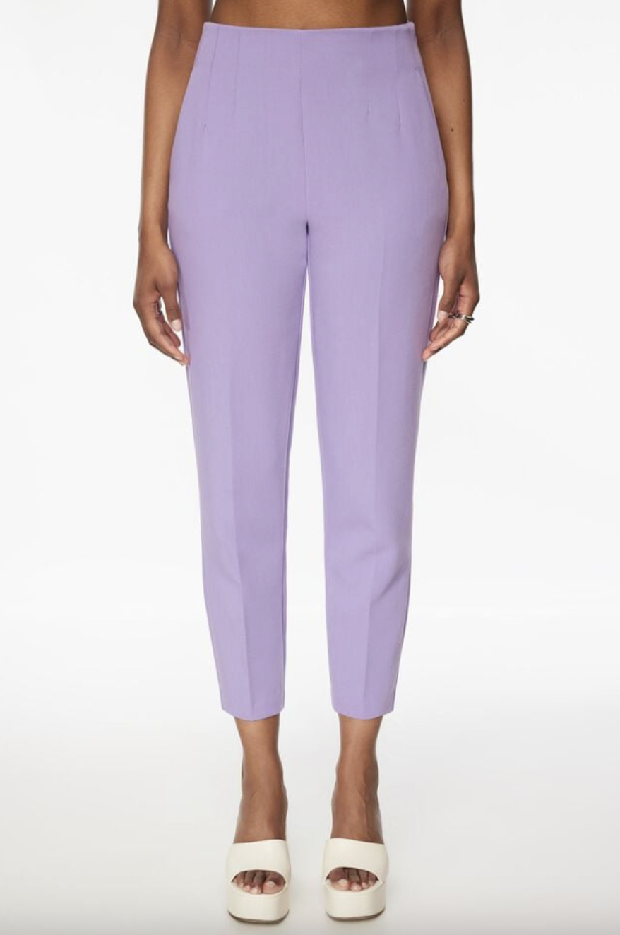 Kendall Side Zip Slim Pants in Chalk Violet Purple (photo via Dynamite)