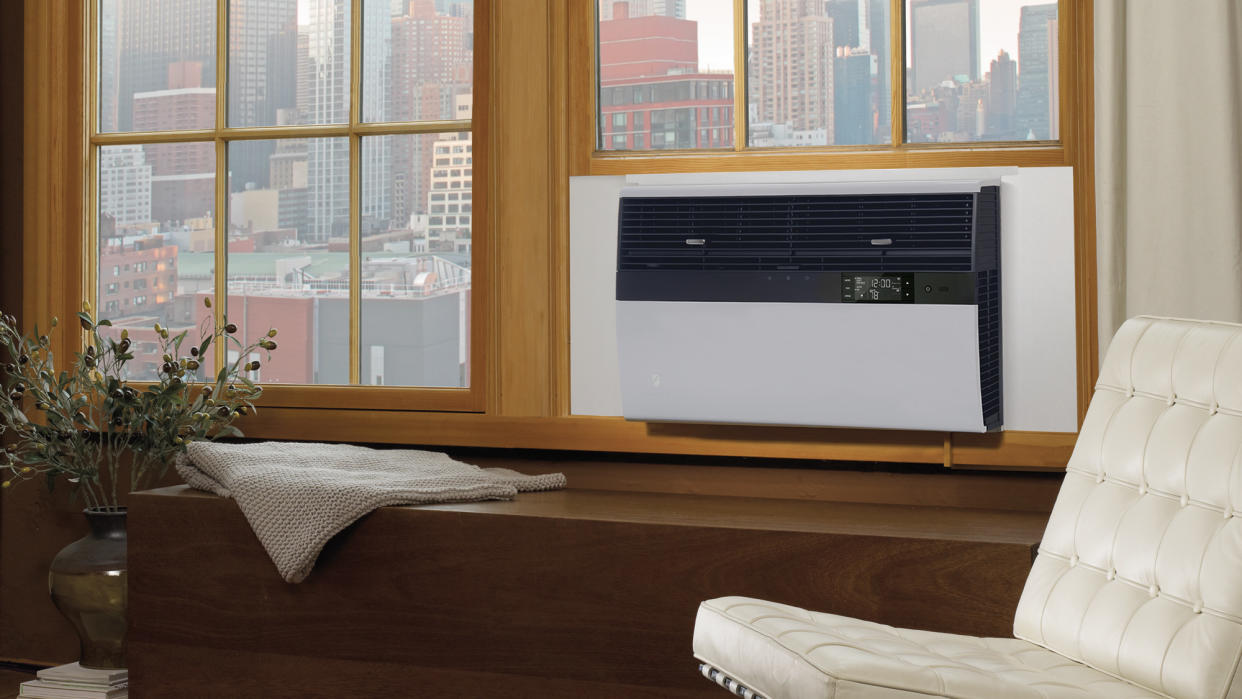  Kuhl Q smart air conditioner installed in a window. 