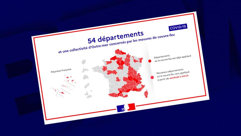 La carte des départements concernés par les mesures de couvre-feu - BFMTV / Compte Twitter de Jean Castex