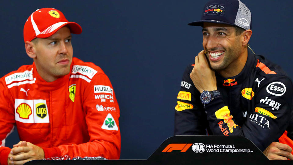 Sebastian Vettel and Daniel Ricciardo. (Photo by Dan Istitene/Getty Images)