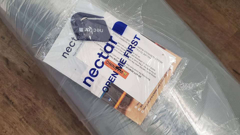 Nectar mattress in plastic wrapping