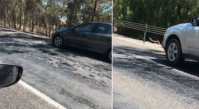 Traffic was backed up as drivers tried to avoid the melting road. Source: Twitter/Steph Harris