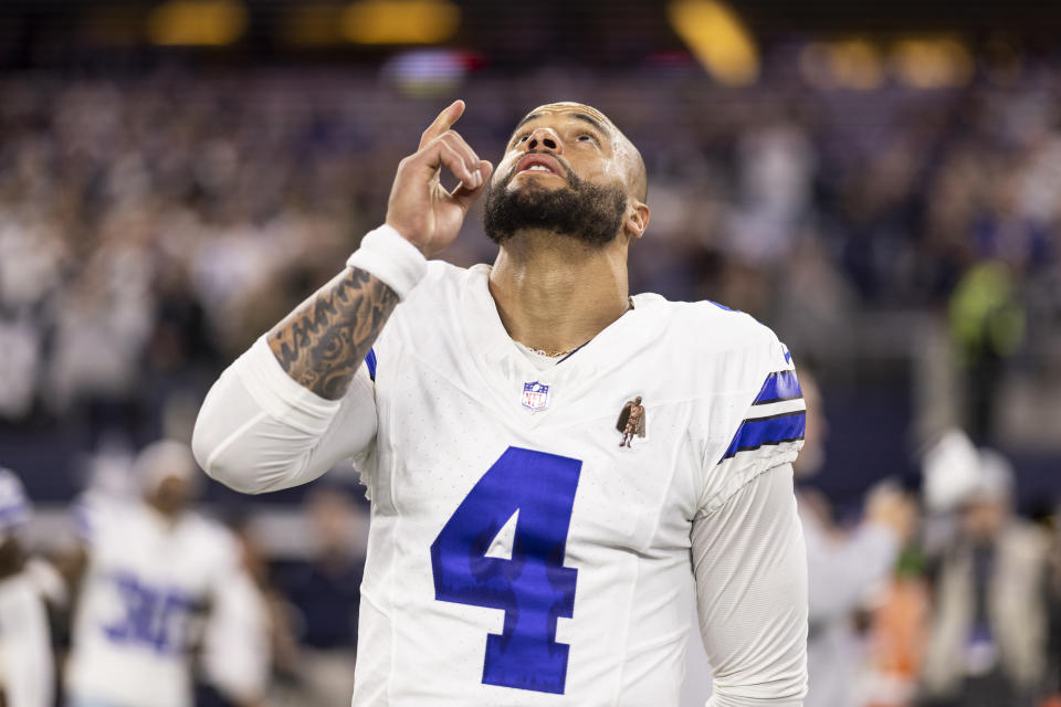 Dak Prescott of the Dallas Cowboys is getting more NFL MVP buzz after another win on Thursday night. (Photo by Michael Owens/Getty Images)