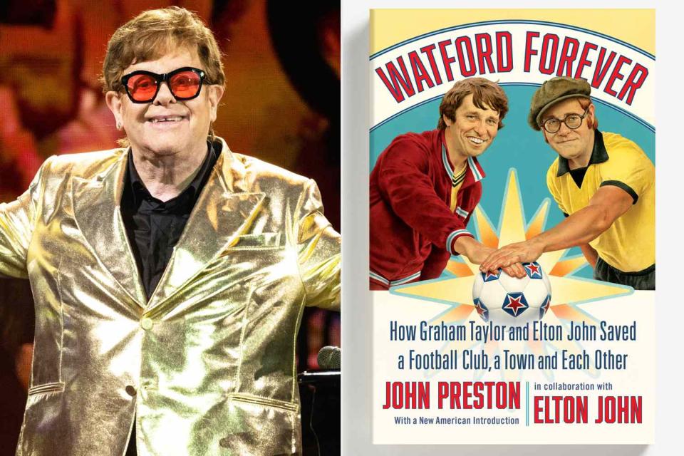 <p>Harry Durrant/Getty; Mark Stutzman at Eloqui</p> Elton John and his new book