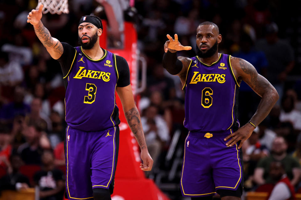 Anthony Davis, LeBron James and the Los Angeles Lakers can secure a play-in tournament berth with a win against the Utah Jazz on Tuesday night. (Erik Williams/USA Today Sports)