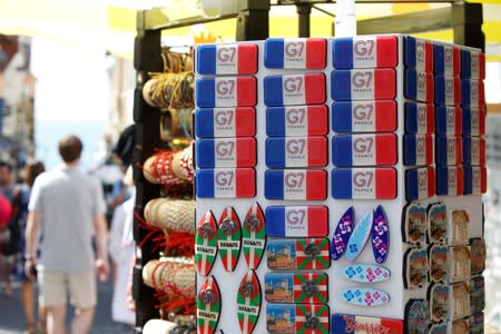 Souvenir magnets of G7 summit are displayed for sale in a shop ahead of the G7 summit in Biarritz