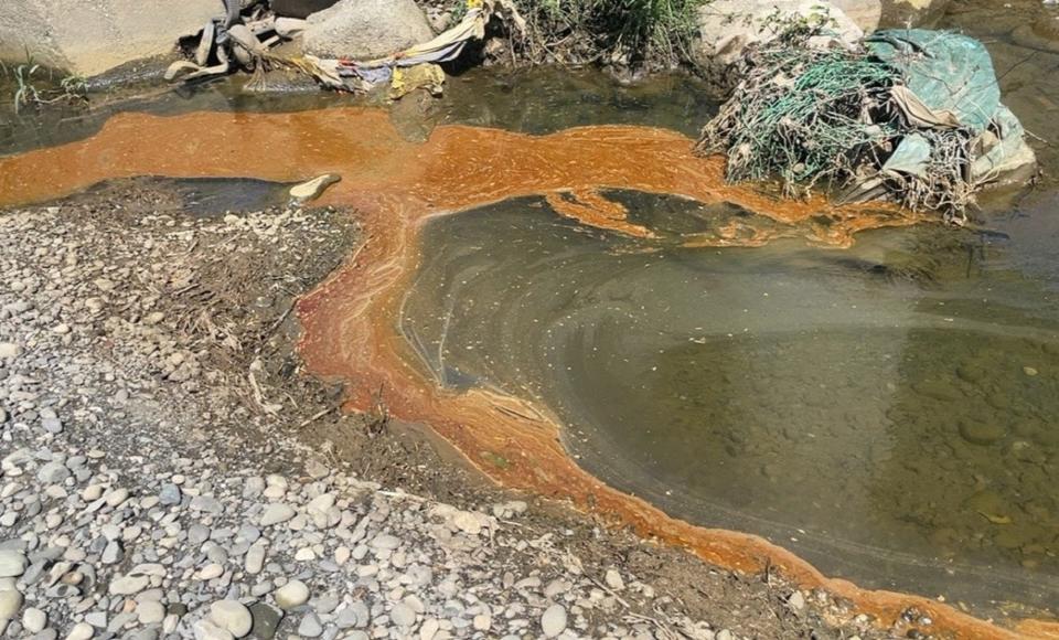 新北市環保局表示，三峽河長福橋段9月間接獲民眾陳情有死魚及廢水浮渣，經錄影監控查獲廢食用油再利用工廠排放廢油污，已依法告發。（圖／新北市政府環保局提供）