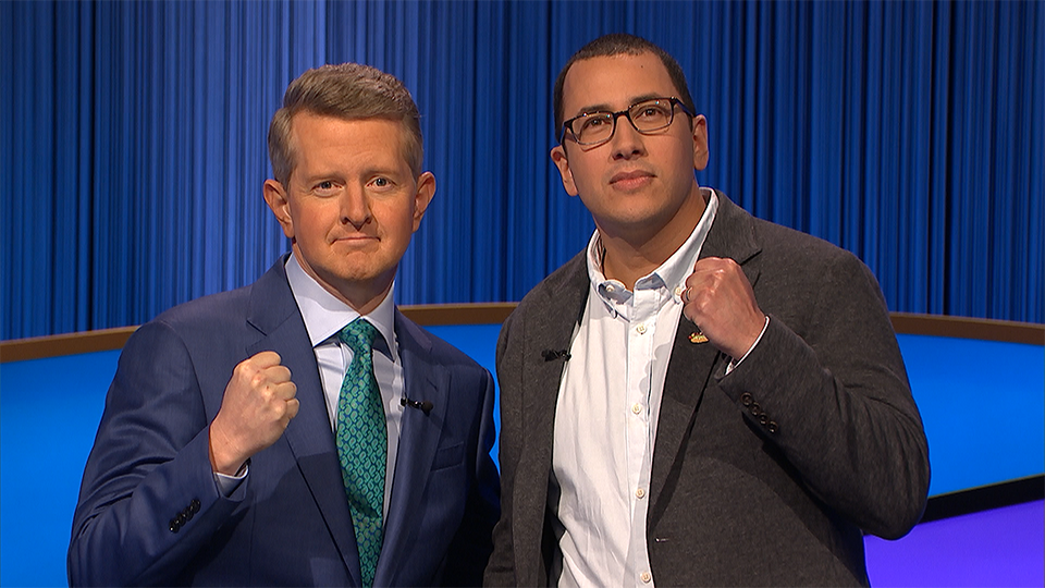 Ben Goldstein, right, of Dexter, Michigan, pictured with "Jeopardy!" host Ken Jennings.