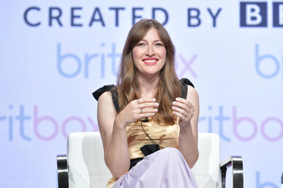 BEVERLY HILLS, CALIFORNIA - JULY 25: Kelly Macdonald of The Victim speaks during the BritBox segment of the Summer 2019 Television Critics Association Press Tour 2019 at The Beverly Hilton Hotel on July 25, 2019 in Beverly Hills, California. (Photo by Amy Sussman/Getty Images)