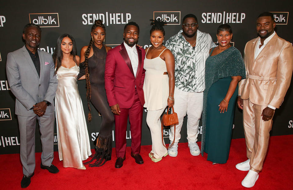 (L-R) Macc Plaise, Ana Bowen, Karen Obilom, Jean Elie, Courtney Taylor, Catfish Jean, Karina Bonnefil and Amin Joseph attend the special screening of "Send Help" at The London West Hollywood at Beverly Hills on August 04, 2022 in West Hollywood, California.