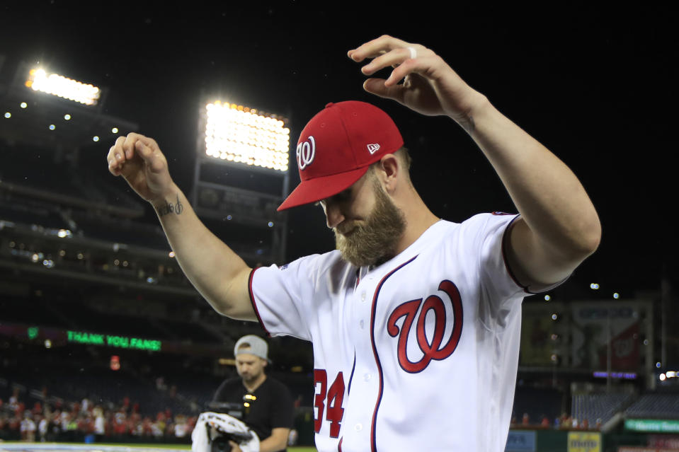 Bryce Harper has given Nationals fans plenty of send-offs during the 2018 season. (AP Photo)