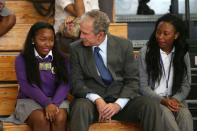 Former US president George W. Bush attends an event at Warren Easton High School to mark the 10th anniversary of Hurricane Katrina on August 28, 2015 in New Orleans, Louisiana