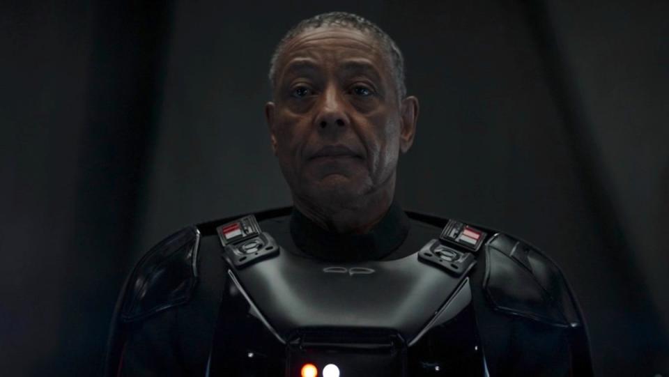 Giancarlo Esposito in black armor as Moff Gideon on The Mandalorian