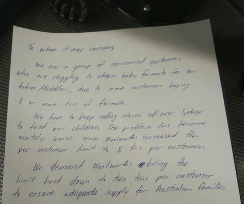 Ivan Chan and two other customers penned a letter to the Sydney Metro store. Photo: Facebook/ Woolworths