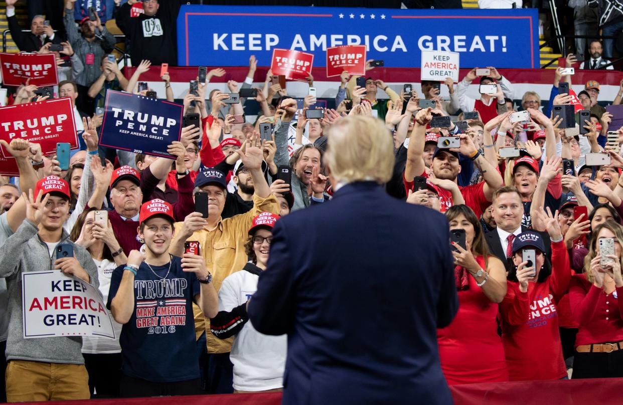 U.S. President Donald Trump arrives for a "Keep America Great" campaign rally in Milwaukee, Wisconsin, Jan. 14, 2020.&nbsp; (Photo: SAUL LOEB via Getty Images)