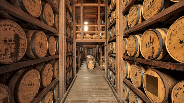 whiskey distillery rackhouse barrels