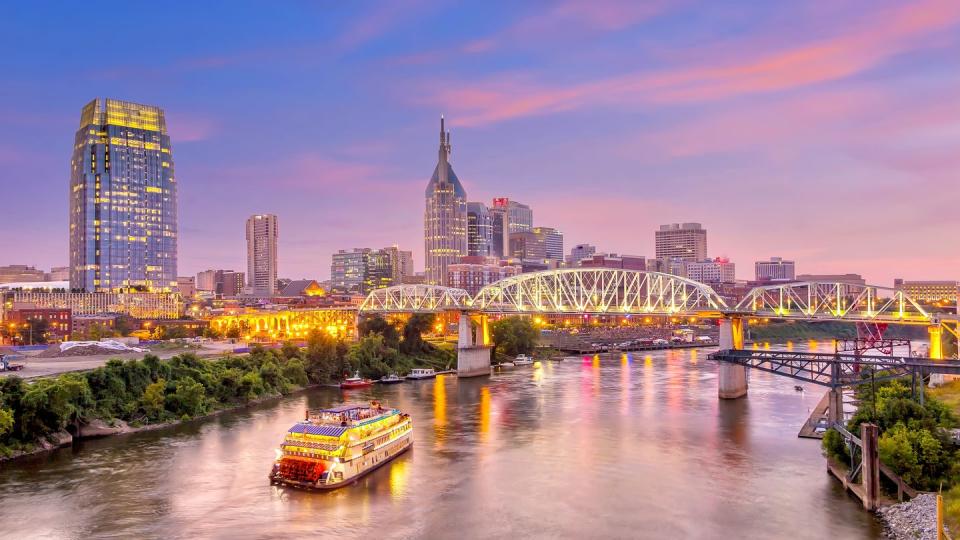 nashville, tennessee downtown skyline at twilight