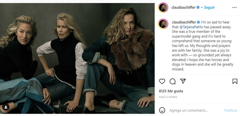 El mensaje de Claudia Schiffer tras la muerte de Tatjana Petitz