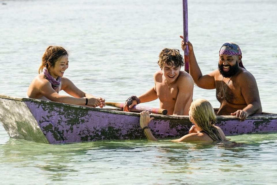 “Two Dorky Magnets” – Tribes must snake their way toward the win for immunity and reward. Also, paranoia starts to set in as a looming suspicion becomes the elephant in the room, and lines are drawn in the sand at tribal council, on SURVIVOR, Wednesday, March 8, (8:00-9:00 PM, ET/PT) on the CBS Television Network, and available to stream live and on demand on Paramount+. Pictured (L-R): Helen Li, Carson Garrett, and Yamil "Yam Yam" Arocho. Photo: Robert Voets/CBS ©2022 CBS Broadcasting, Inc. All Rights Reserved