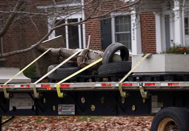 Statue of Confederate General A.P. Hill is removed from its plinth in Richmond