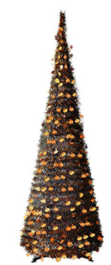 6FT Pop Up Tinsel Pencil Trees with Plump Shiny Pumpkin