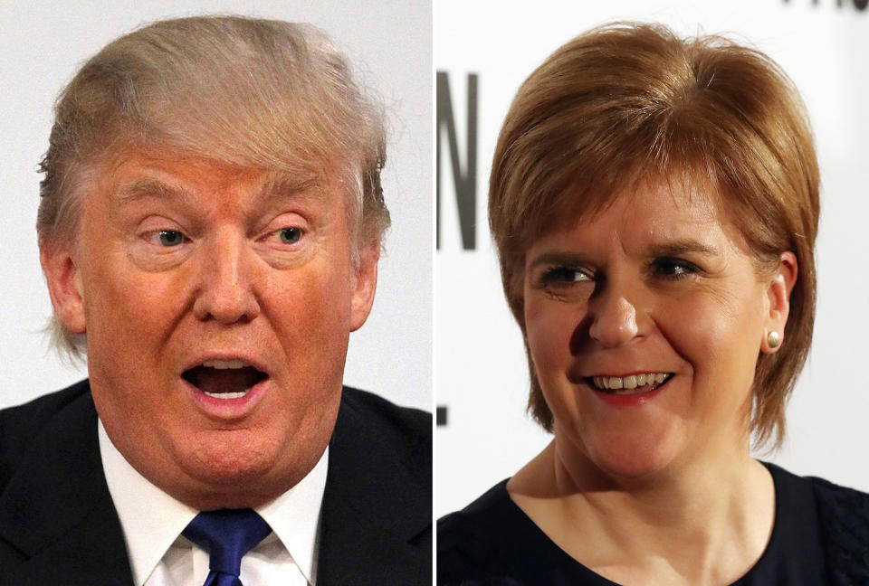 File photos of Donald Trump and Nicola Sturgeon, as the President-elect has discussed the ''long-standing relationship between Scotland and the United States'' in a phone call with the First Minister.