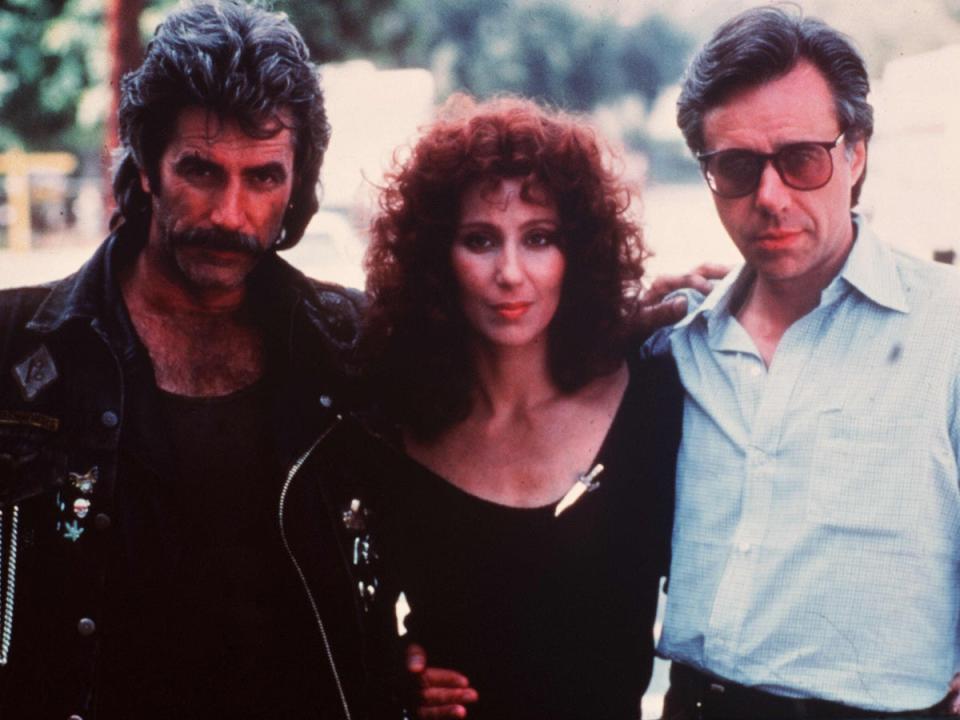 Sam Elliott, Cher and Peter Bogdanovich on the set of ‘Mask' (Universal/Kobal/Shutterstock)