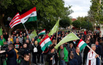 Members of far-right, nationalist groups attend a protest against criminal attacks caused by youth, in Torokszentmiklos, Hungary, May 21, 2019. REUTERS/Bernadett Szabo