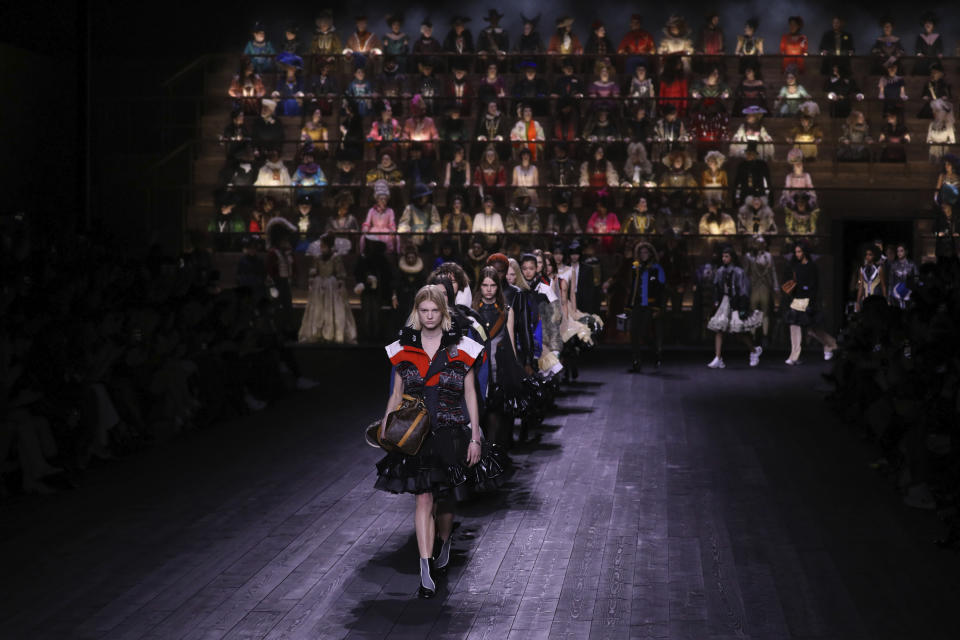 Models wear creations for the Louis Vuitton fashion collection during Women's fashion week Fall/Winter 2020/21 presented in Paris, Tuesday, March 3, 2020. (Photo by Vianney Le Caer/Invision/AP)