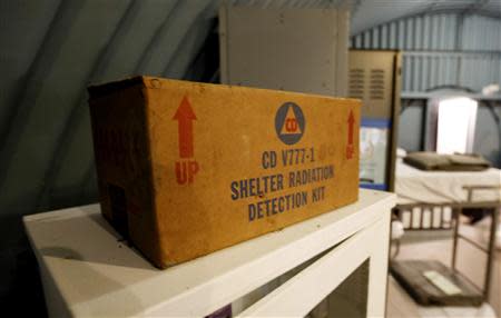 A box containing a radiation detection kit is shown in the cold-war era nuclear fallout shelter constructed for U.S. President John F. Kennedy on Peanut Island near Riviera Beach, Florida November 8, 2013. REUTERS/Joe Skipper