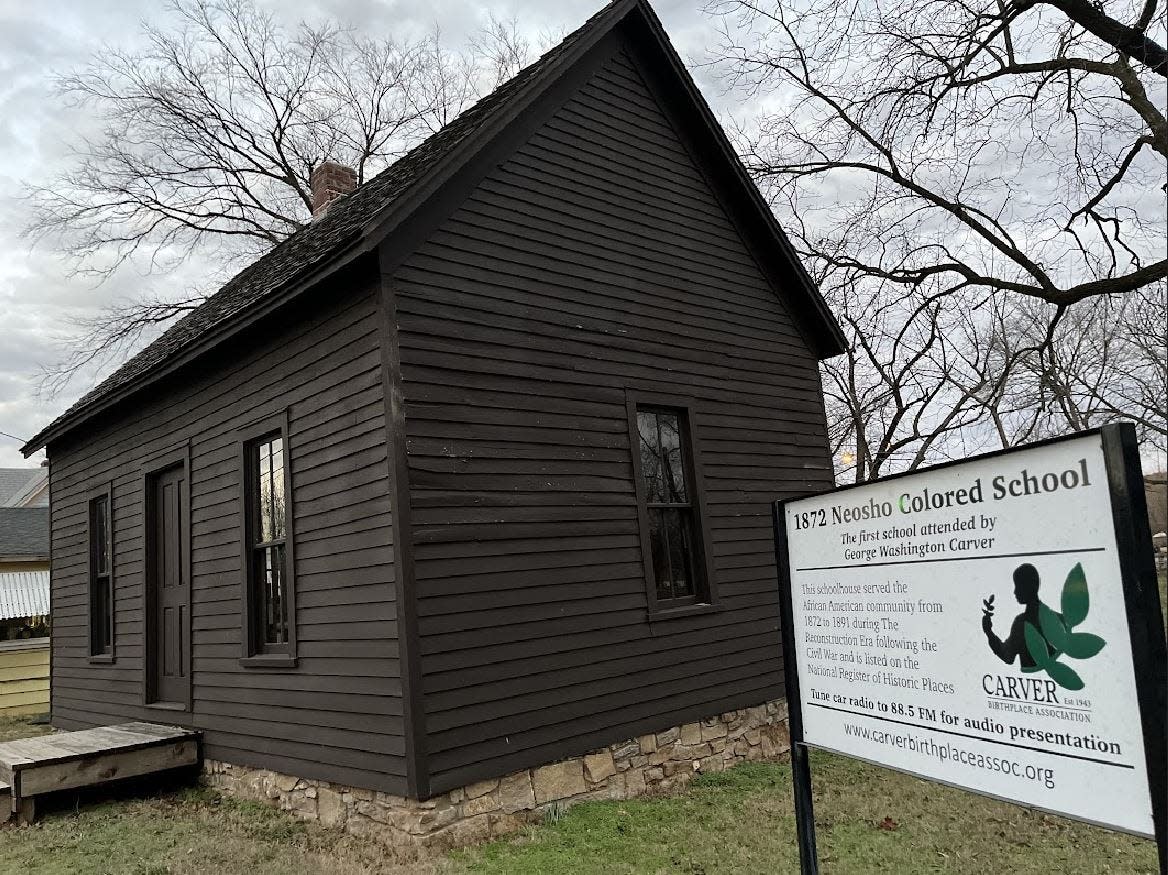 The 1872 Neosho Colored School, listed on the National Register of Historic Places, is significant for its association with George Washington Carver, as well as its important role in providing education for African Americans in the Neosho community.