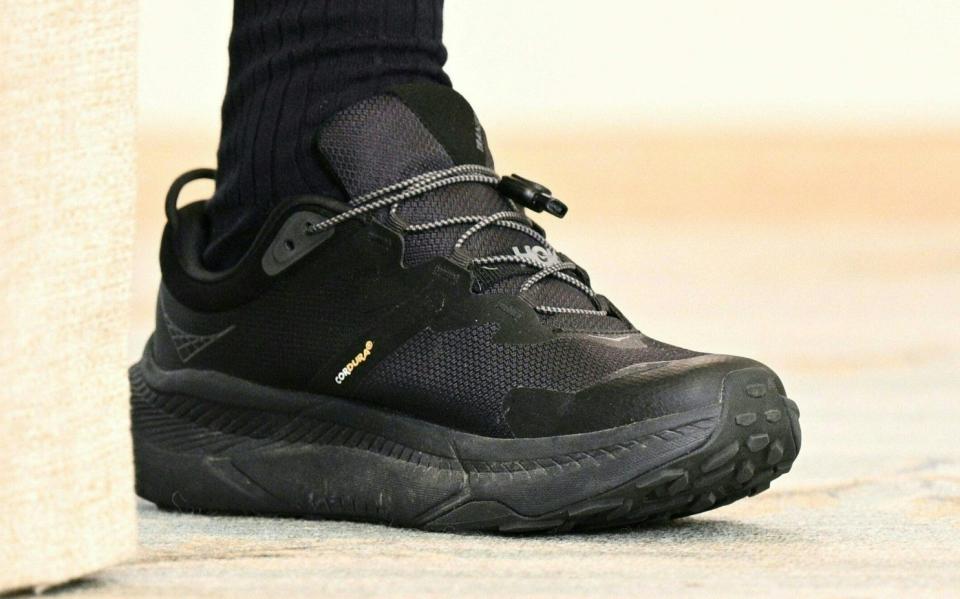 A detail of US President Joe Biden's shoes during a meeting of his Competition Council in the State Dining Room of the White House in Washington, DC, on March 5, 2024