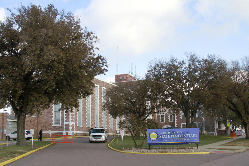 Pictured Monday, Nov. 4, 2019 is the South Dakota State Penitentiary in Sioux Falls, S.D. Officials are waiting to hear from the United States Supreme Court on three appeals filed by Charles Russell Rhines, scheduled to die by lethal injection Monday in the slaying of a former co-worker. South Dakota officials say the scheduled execution of Rhines may be delayed as they await action from the U.S. Supreme Court on three appeals. (AP Photo/Stephen Groves)