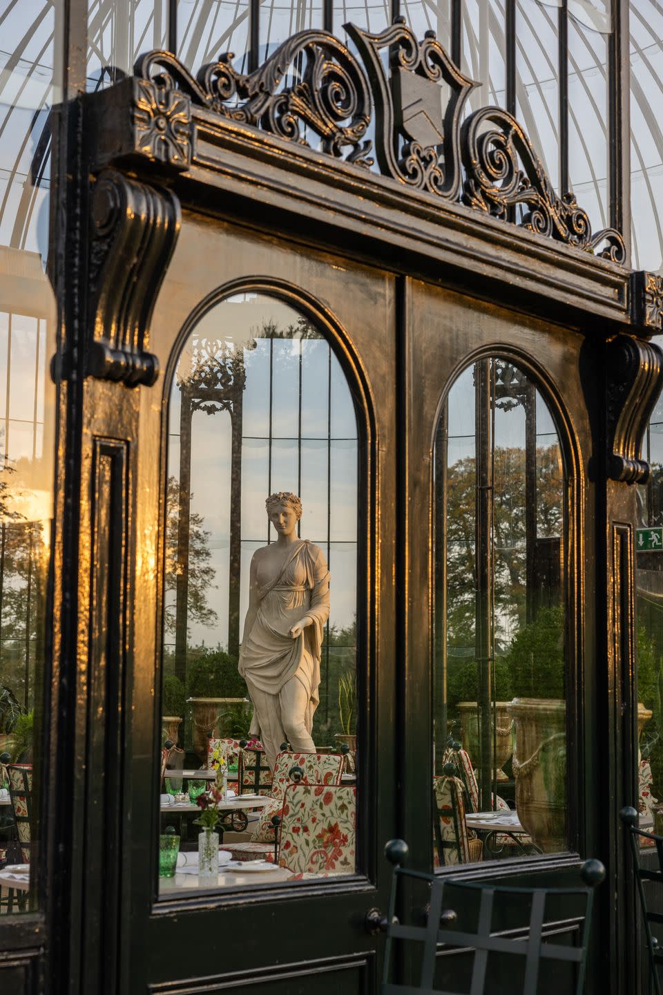 a statue in a window