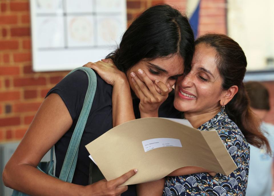 Students at Northwood College for Girls, Northwood, Middlesex, celebrate their A-level results. (Matt Writtle)