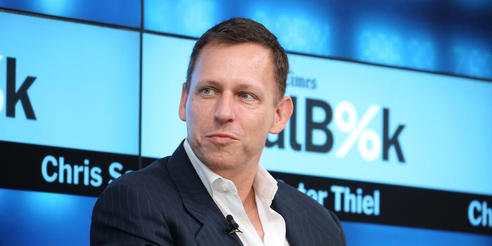 Partner at Founders Fund Peter Thiel participates in a panel discussion at the New York Times 2015 DealBook Conference at the Whitney Museum of American Art on November 3, 2015 in New York City.