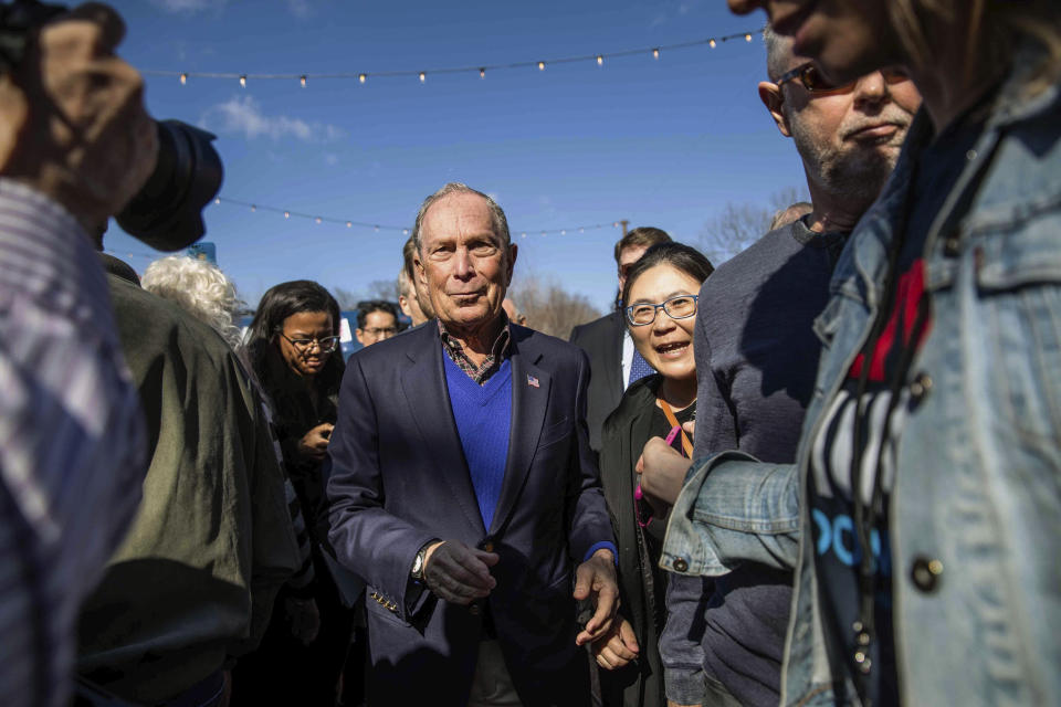 Democratic presidential candidate Michael Bloomberg greets supporters after his speech during his presidential campaign in Austin, Texas, Saturday, Jan. 11, 2020. (Lola Gomez/Austin American-Statesman via AP)