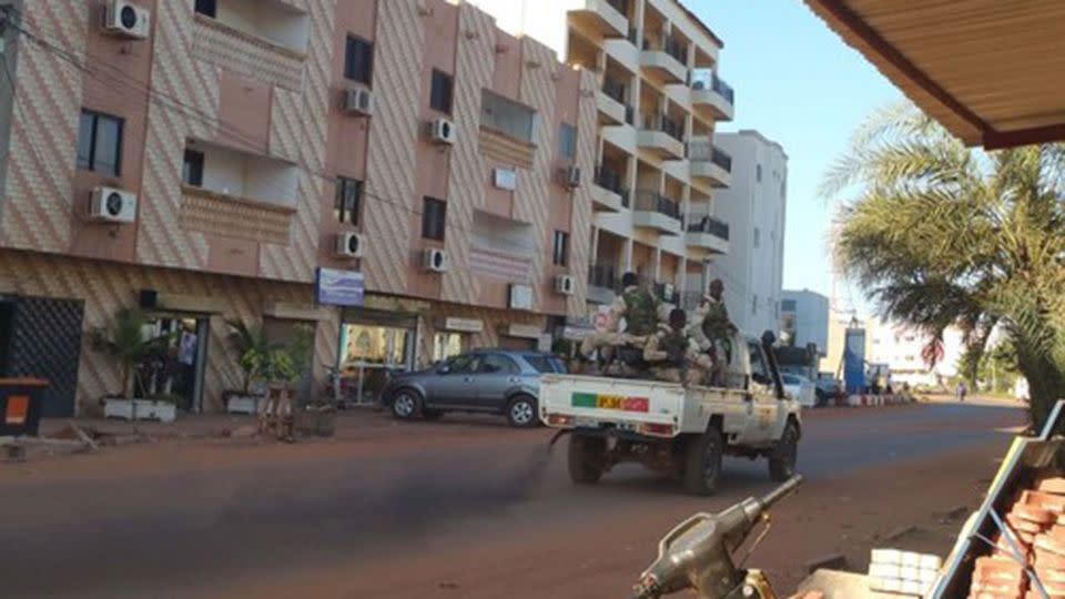 Security forces drive near the Radisson hotel in Bamako, Mali. Photo: Reuters/Adama Diarra