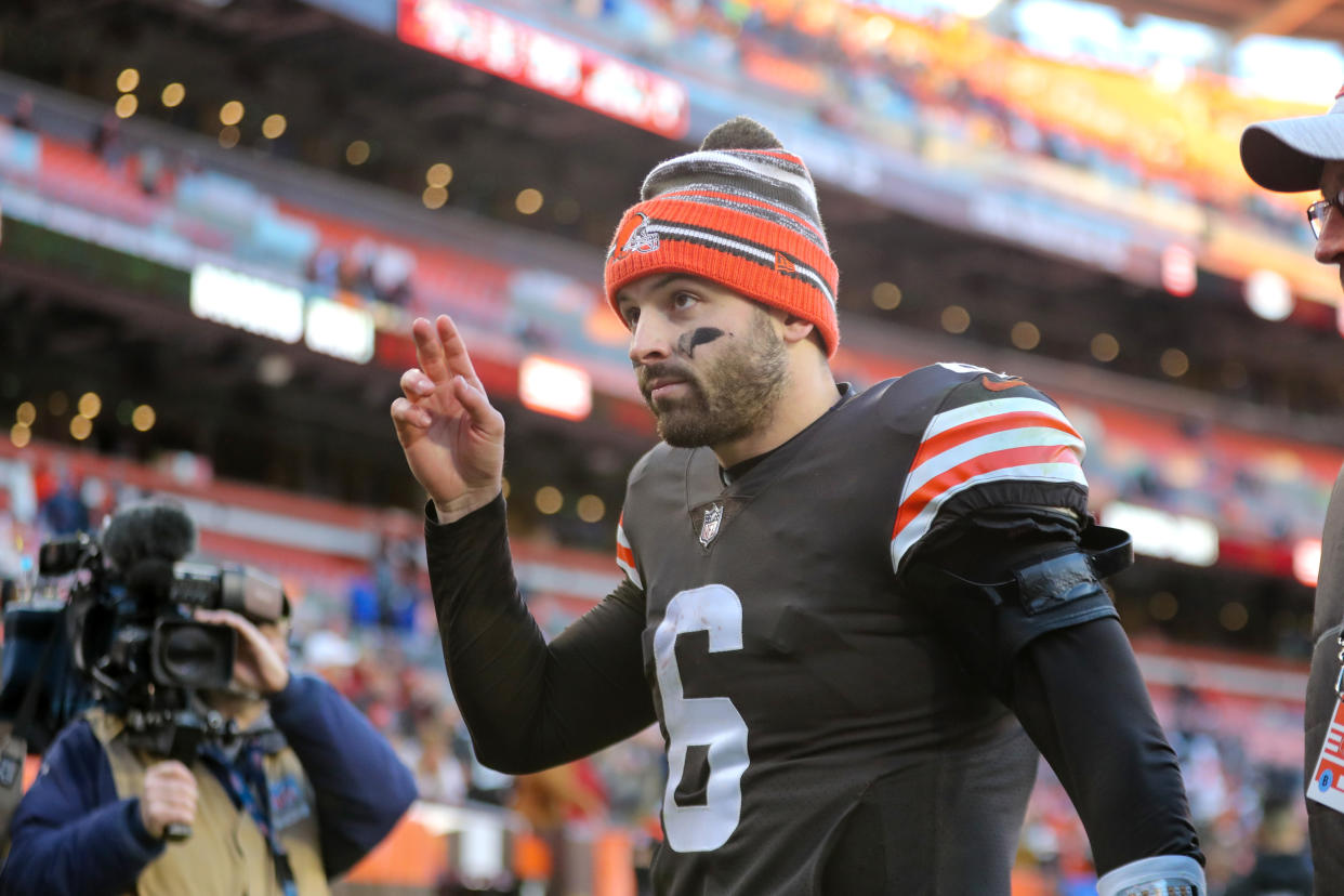 Baker Mayfield is being traded to the Panthers, ending four up-and-down seasons with the Browns. (Photo by Frank Jansky/Icon Sportswire via Getty Images)